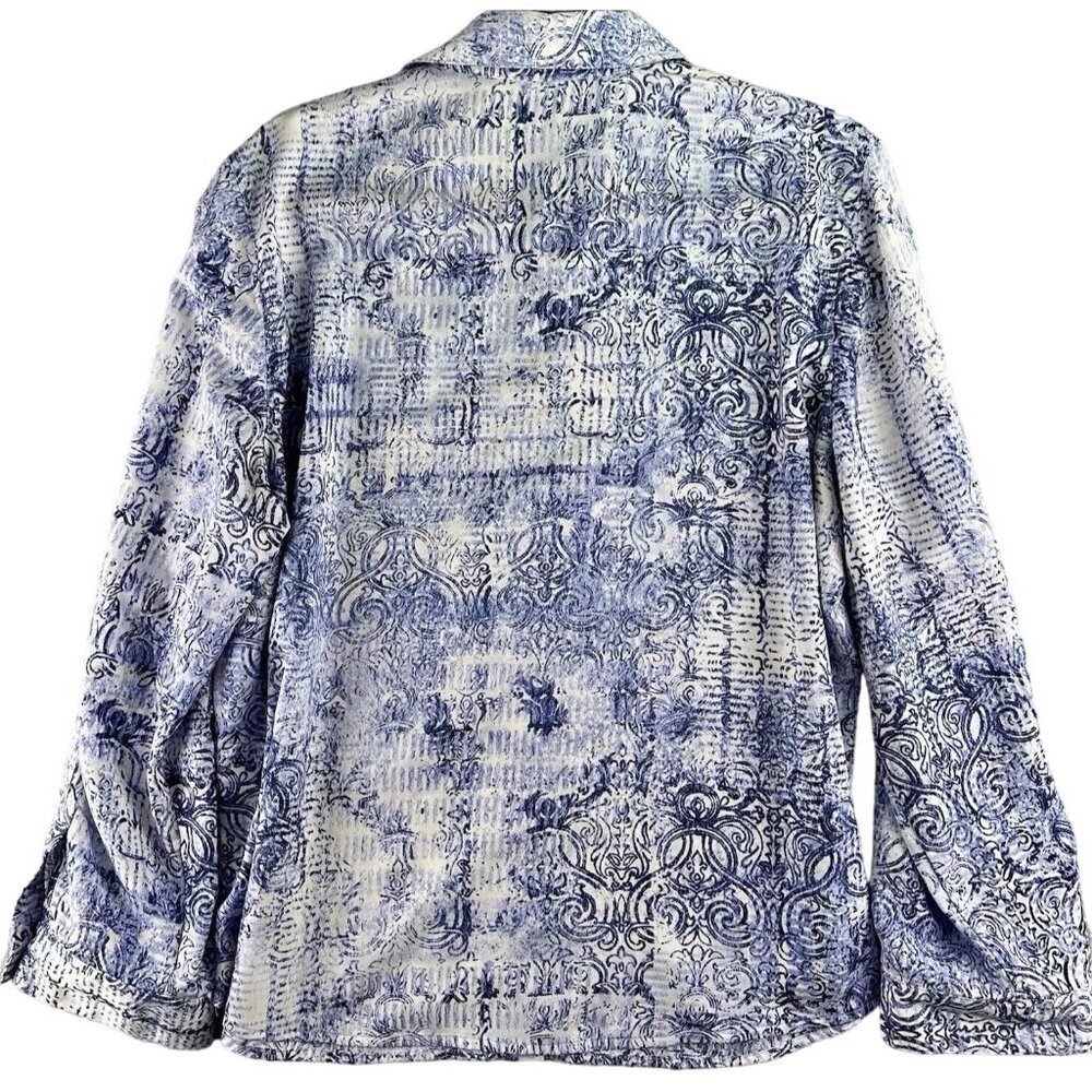 Chico's Fleur-de-lis Blouse Women’s Size 3 Blue XL/16 Easy Care Button Down - Picture 14 of 15